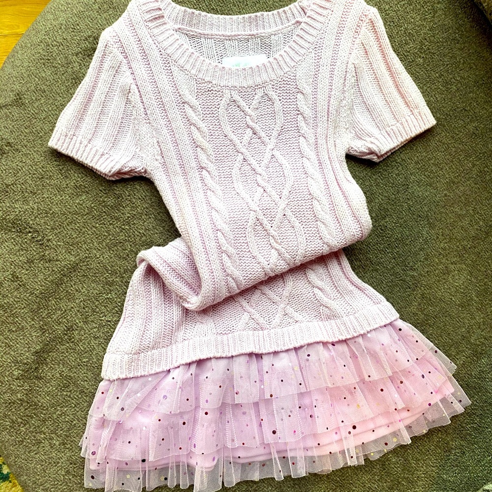 Purple Sweater Dress with Ruffles girls Size 8